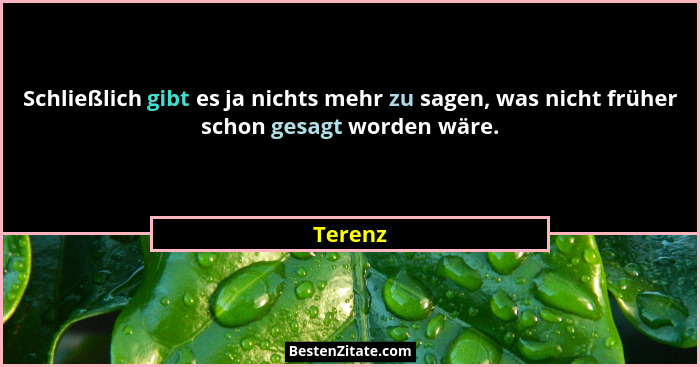 Schließlich gibt es ja nichts mehr zu sagen, was nicht früher schon gesagt worden wäre.... - Terenz