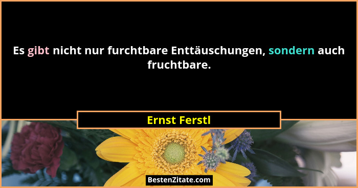 Es gibt nicht nur furchtbare Enttäuschungen, sondern auch fruchtbare.... - Ernst Ferstl