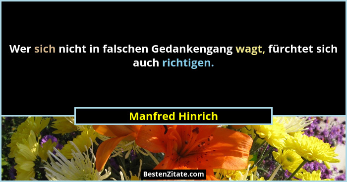 Wer sich nicht in falschen Gedankengang wagt, fürchtet sich auch richtigen.... - Manfred Hinrich