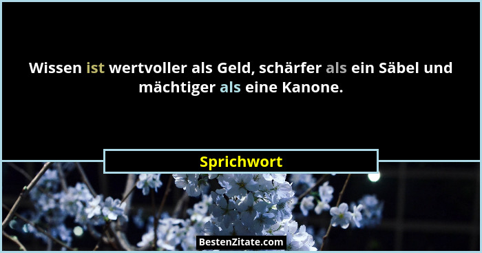 Wissen ist wertvoller als Geld, schärfer als ein Säbel und mächtiger als eine Kanone.... - Sprichwort