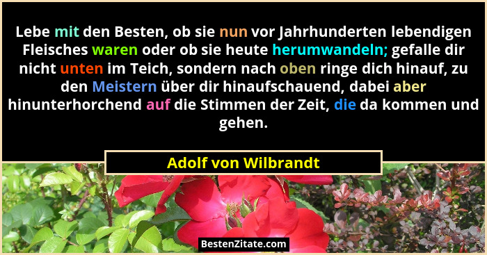 Lebe mit den Besten, ob sie nun vor Jahrhunderten lebendigen Fleisches waren oder ob sie heute herumwandeln; gefalle dir nicht u... - Adolf von Wilbrandt