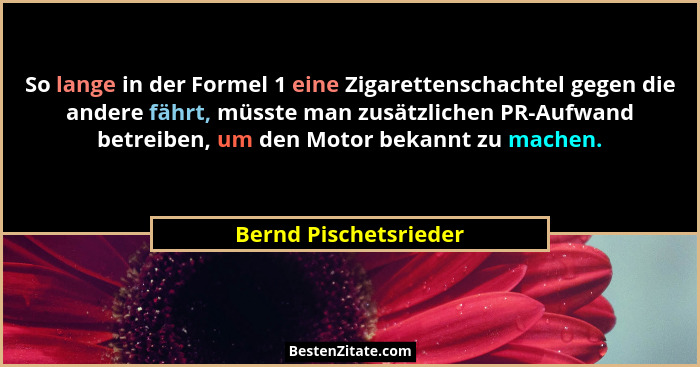 So lange in der Formel 1 eine Zigarettenschachtel gegen die andere fährt, müsste man zusätzlichen PR-Aufwand betreiben, um den... - Bernd Pischetsrieder