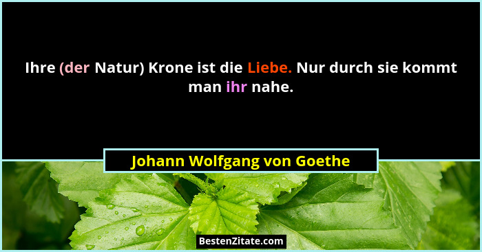 Ihre (der Natur) Krone ist die Liebe. Nur durch sie kommt man ihr nahe.... - Johann Wolfgang von Goethe