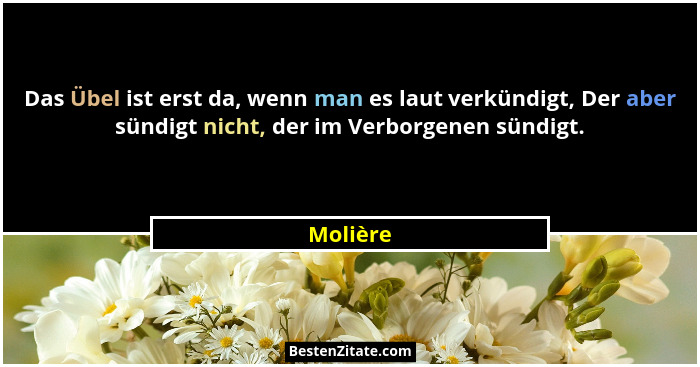 Das Übel ist erst da, wenn man es laut verkündigt, Der aber sündigt nicht, der im Verborgenen sündigt.... - Molière