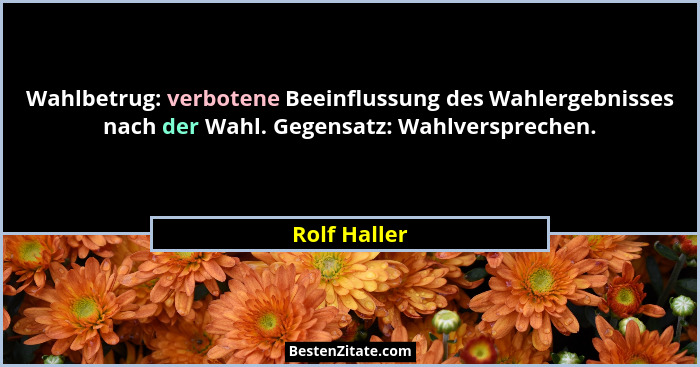 Wahlbetrug: verbotene Beeinflussung des Wahlergebnisses nach der Wahl. Gegensatz: Wahlversprechen.... - Rolf Haller