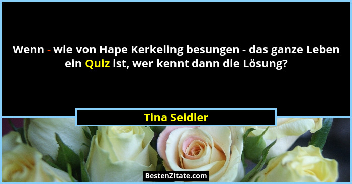 Wenn - wie von Hape Kerkeling besungen - das ganze Leben ein Quiz ist, wer kennt dann die Lösung?... - Tina Seidler