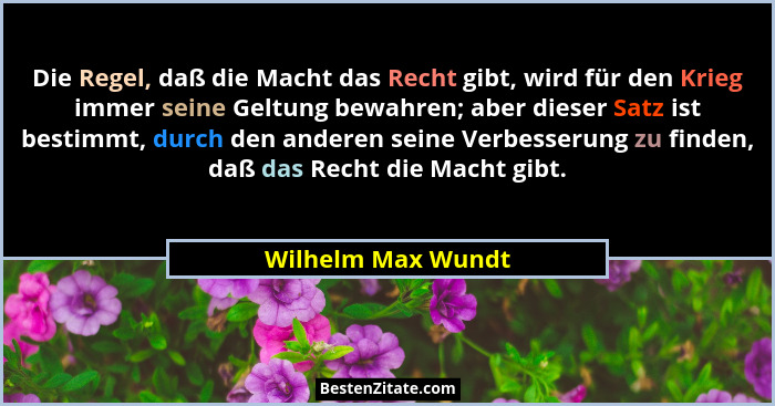 Die Regel, daß die Macht das Recht gibt, wird für den Krieg immer seine Geltung bewahren; aber dieser Satz ist bestimmt, durch den... - Wilhelm Max Wundt