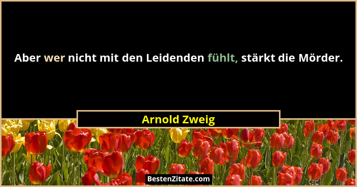 Aber wer nicht mit den Leidenden fühlt, stärkt die Mörder.... - Arnold Zweig