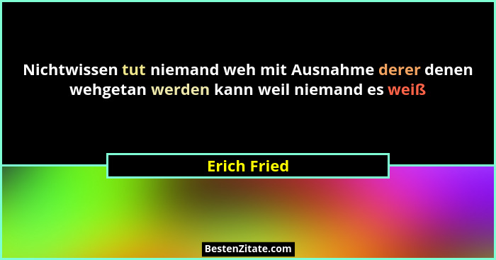 Nichtwissen tut niemand weh mit Ausnahme derer denen wehgetan werden kann weil niemand es weiß... - Erich Fried
