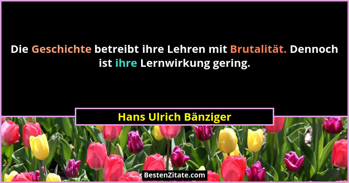 Die Geschichte betreibt ihre Lehren mit Brutalität. Dennoch ist ihre Lernwirkung gering.... - Hans Ulrich Bänziger