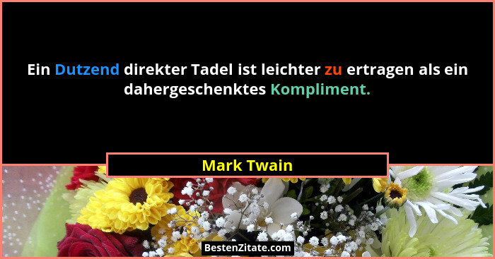 Ein Dutzend direkter Tadel ist leichter zu ertragen als ein dahergeschenktes Kompliment.... - Mark Twain