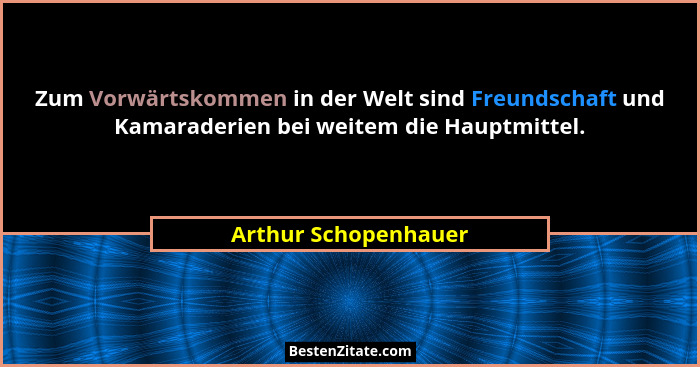 Zum Vorwärtskommen in der Welt sind Freundschaft und Kamaraderien bei weitem die Hauptmittel.... - Arthur Schopenhauer
