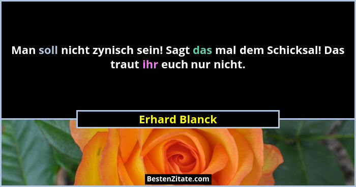 Man soll nicht zynisch sein! Sagt das mal dem Schicksal! Das traut ihr euch nur nicht.... - Erhard Blanck