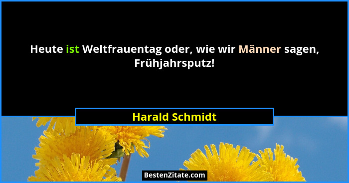 Heute ist Weltfrauentag oder, wie wir Männer sagen, Frühjahrsputz!... - Harald Schmidt