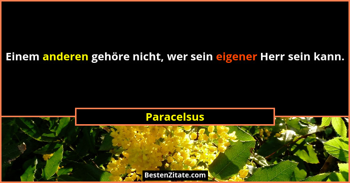 Einem anderen gehöre nicht, wer sein eigener Herr sein kann.... - Paracelsus