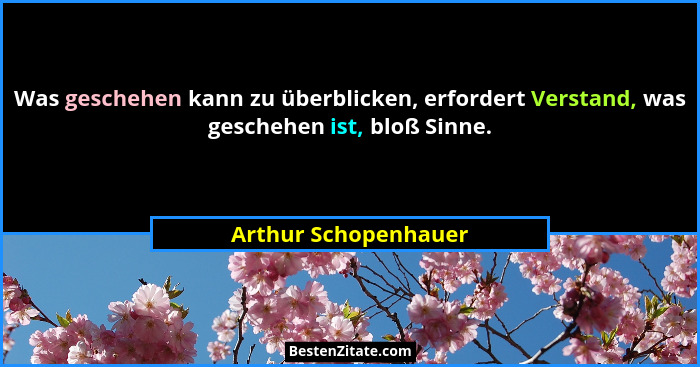 Was geschehen kann zu überblicken, erfordert Verstand, was geschehen ist, bloß Sinne.... - Arthur Schopenhauer