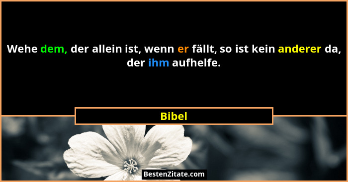 Wehe dem, der allein ist, wenn er fällt, so ist kein anderer da, der ihm aufhelfe.... - Bibel