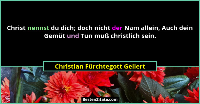 Christ nennst du dich; doch nicht der Nam allein, Auch dein Gemüt und Tun muß christlich sein.... - Christian Fürchtegott Gellert