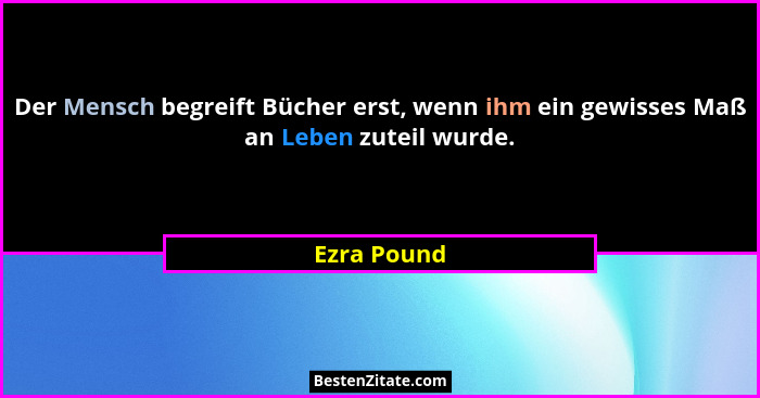 Der Mensch begreift Bücher erst, wenn ihm ein gewisses Maß an Leben zuteil wurde.... - Ezra Pound