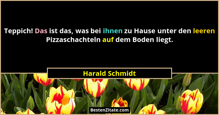 Teppich! Das ist das, was bei ihnen zu Hause unter den leeren Pizzaschachteln auf dem Boden liegt.... - Harald Schmidt