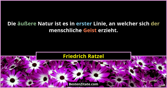 Die äußere Natur ist es in erster Linie, an welcher sich der menschliche Geist erzieht.... - Friedrich Ratzel