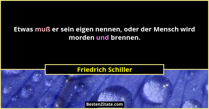 Etwas muß er sein eigen nennen, oder der Mensch wird morden und brennen.... - Friedrich Schiller