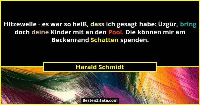 Hitzewelle - es war so heiß, dass ich gesagt habe: Üzgür, bring doch deine Kinder mit an den Pool. Die können mir am Beckenrand Schat... - Harald Schmidt