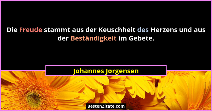 Die Freude stammt aus der Keuschheit des Herzens und aus der Beständigkeit im Gebete.... - Johannes Jørgensen