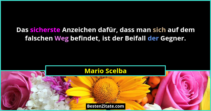 Das sicherste Anzeichen dafür, dass man sich auf dem falschen Weg befindet, ist der Beifall der Gegner.... - Mario Scelba