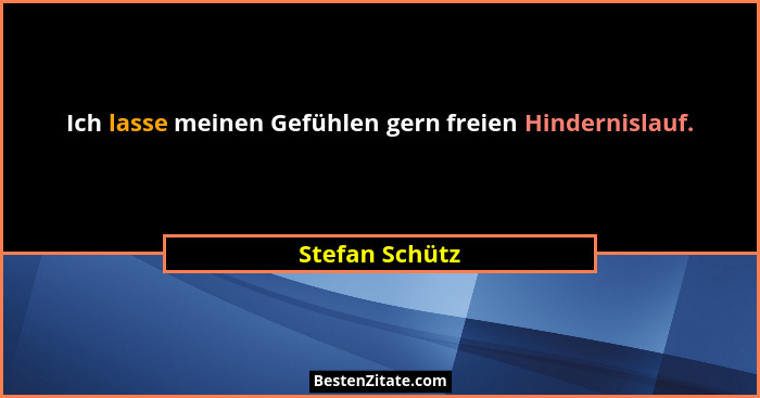 Ich lasse meinen Gefühlen gern freien Hindernislauf.... - Stefan Schütz