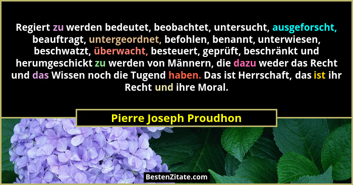Regiert zu werden bedeutet, beobachtet, untersucht, ausgeforscht, beauftragt, untergeordnet, befohlen, benannt, unterwiesen,... - Pierre Joseph Proudhon