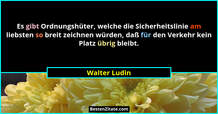Es gibt Ordnungshüter, welche die Sicherheitslinie am liebsten so breit zeichnen würden, daß für den Verkehr kein Platz übrig bleibt.... - Walter Ludin