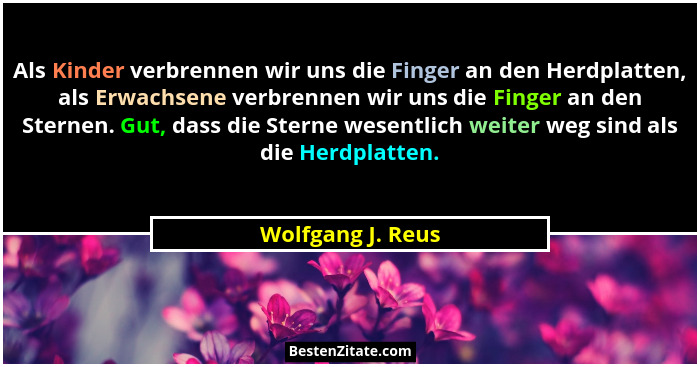 Als Kinder verbrennen wir uns die Finger an den Herdplatten, als Erwachsene verbrennen wir uns die Finger an den Sternen. Gut, dass... - Wolfgang J. Reus