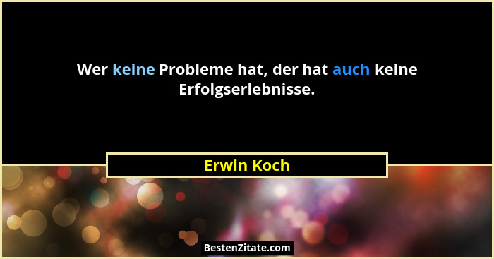 Wer keine Probleme hat, der hat auch keine Erfolgserlebnisse.... - Erwin Koch