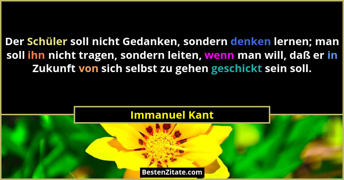 Der Schüler soll nicht Gedanken, sondern denken lernen; man soll ihn nicht tragen, sondern leiten, wenn man will, daß er in Zukunft vo... - Immanuel Kant