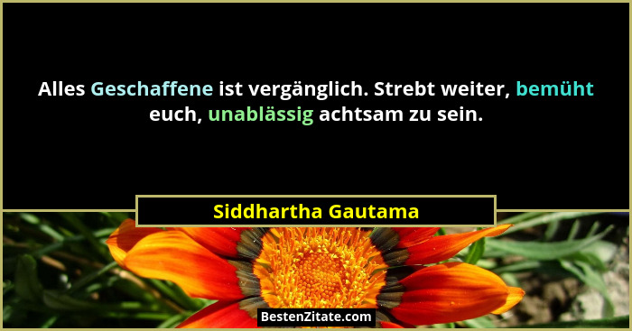 Alles Geschaffene ist vergänglich. Strebt weiter, bemüht euch, unablässig achtsam zu sein.... - Siddhartha Gautama