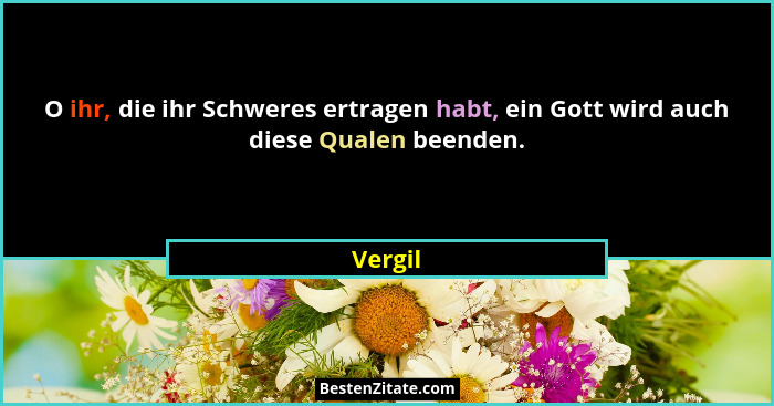 O ihr, die ihr Schweres ertragen habt, ein Gott wird auch diese Qualen beenden.... - Vergil