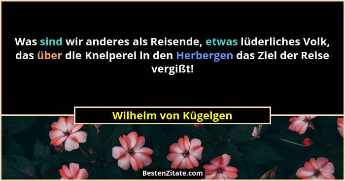 Was sind wir anderes als Reisende, etwas lüderliches Volk, das über die Kneiperei in den Herbergen das Ziel der Reise vergißt!... - Wilhelm von Kügelgen