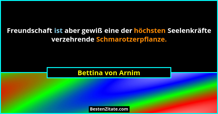 Freundschaft ist aber gewiß eine der höchsten Seelenkräfte verzehrende Schmarotzerpflanze.... - Bettina von Arnim