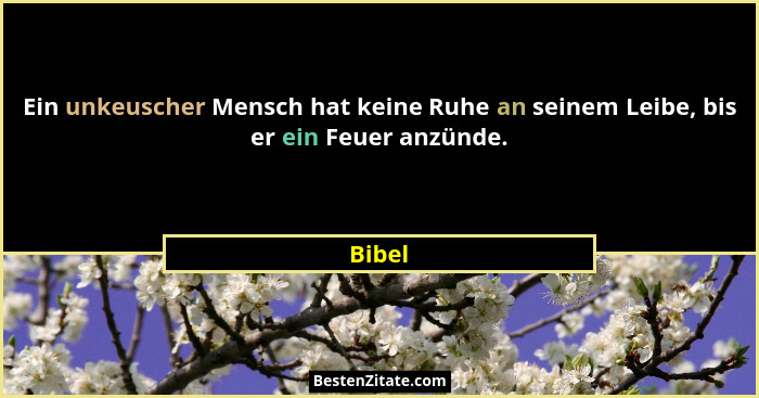 Ein unkeuscher Mensch hat keine Ruhe an seinem Leibe, bis er ein Feuer anzünde.... - Bibel