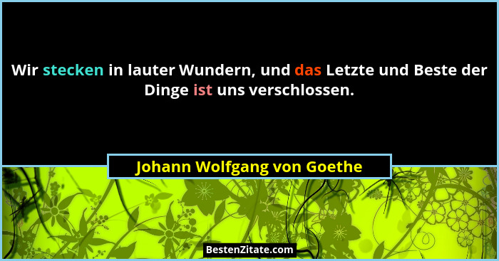 Wir stecken in lauter Wundern, und das Letzte und Beste der Dinge ist uns verschlossen.... - Johann Wolfgang von Goethe