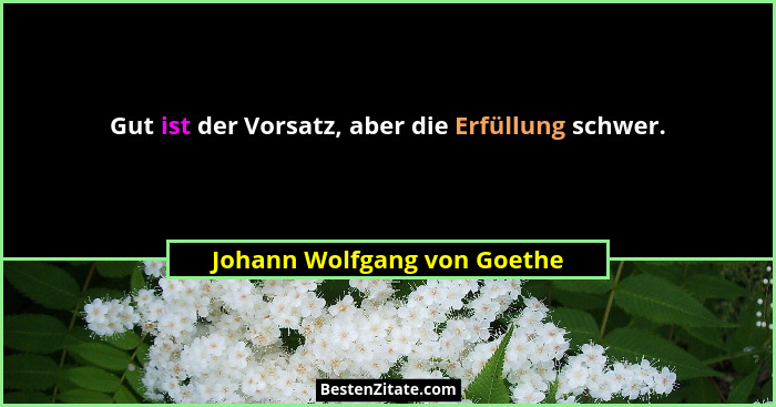 Gut ist der Vorsatz, aber die Erfüllung schwer.... - Johann Wolfgang von Goethe