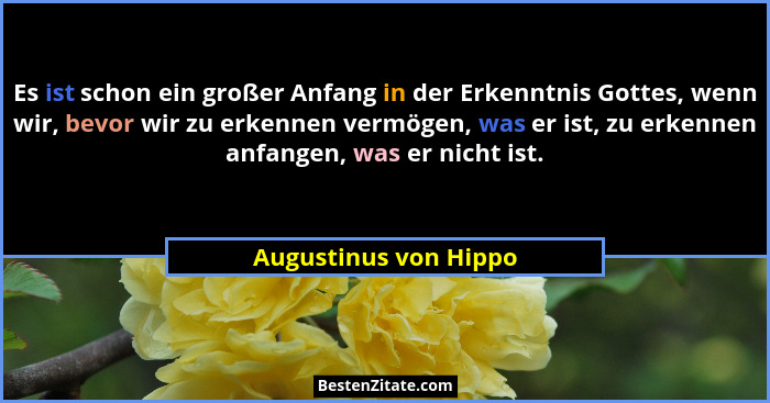 Es ist schon ein großer Anfang in der Erkenntnis Gottes, wenn wir, bevor wir zu erkennen vermögen, was er ist, zu erkennen anfa... - Augustinus von Hippo