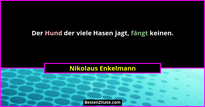 Der Hund der viele Hasen jagt, fängt keinen.... - Nikolaus Enkelmann
