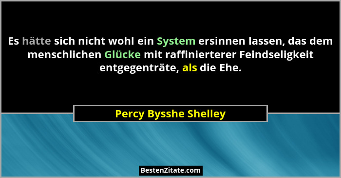 Es hätte sich nicht wohl ein System ersinnen lassen, das dem menschlichen Glücke mit raffinierterer Feindseligkeit entgegenträt... - Percy Bysshe Shelley