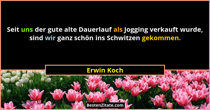 Seit uns der gute alte Dauerlauf als Jogging verkauft wurde, sind wir ganz schön ins Schwitzen gekommen.... - Erwin Koch