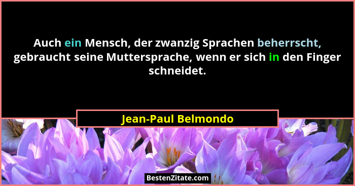 Auch ein Mensch, der zwanzig Sprachen beherrscht, gebraucht seine Muttersprache, wenn er sich in den Finger schneidet.... - Jean-Paul Belmondo