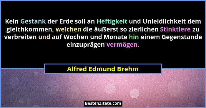 Kein Gestank der Erde soll an Heftigkeit und Unleidlichkeit dem gleichkommen, welchen die äußerst so zierlichen Stinktiere zu ve... - Alfred Edmund Brehm