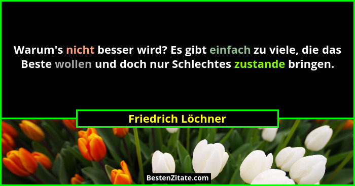 Warum's nicht besser wird? Es gibt einfach zu viele, die das Beste wollen und doch nur Schlechtes zustande bringen.... - Friedrich Löchner