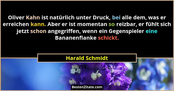 Oliver Kahn ist natürlich unter Druck, bei alle dem, was er erreichen kann. Aber er ist momentan so reizbar, er fühlt sich jetzt scho... - Harald Schmidt